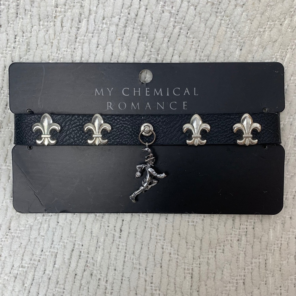 My Chemical Romance Choker Unisex OS Black Pepe Logo Fleur De Lis Studded Emo